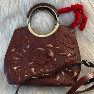 Patricia Nash Aria Elegant Brown Embossed Leather Crossbody/Shoulder/Handbag🔥